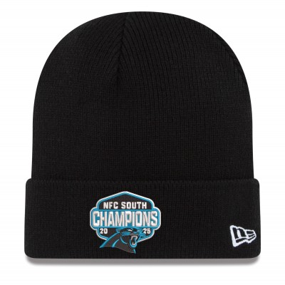 Carolina Panthers New Era Black 2025 NFC South Division Champions Cuffed Knit Hat