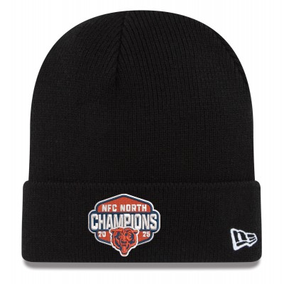 Chicago Bears New Era Black 2025 NFC North Division Champions Cuffed Knit Hat