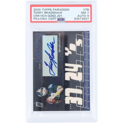 Terry Bradshaw Pittsburgh Steelers Autographed 2006 Topps Paradigm Multi Game-Used Relics #TPCHP-TB #9/99 PSA Authenticated 7/9 Card