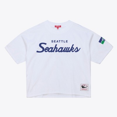 Женская Seattle Seahawks Mitchell & Ness White Head Coach Cropped T-Shirt
