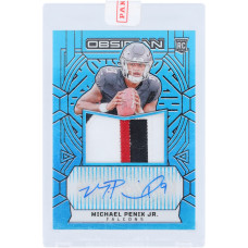 Карточка Michael Penix Jr. Atlanta Falcons Autographed 2024 Panini Obsidian Tri-Color Relic Blue #RJJ-MPJ #13/25