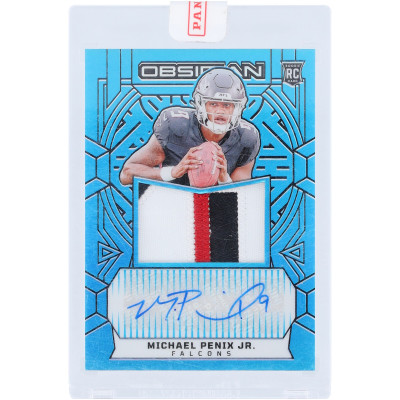 Карточка Michael Penix Jr. Atlanta Falcons Autographed 2024 Panini Obsidian Tri-Color Relic Blue #RJJ-MPJ #13/25