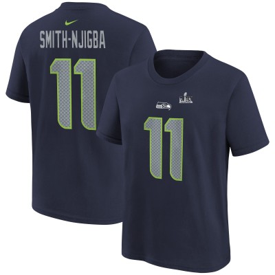 Подростковая Seattle Seahawks Jaxon Smith-Njigba Nike College Navy Super Bowl LX Patch Name & Number T-Shirt