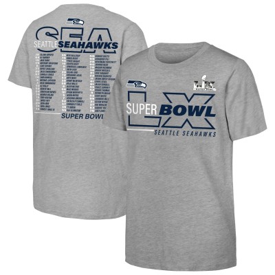 Подростковая Seattle Seahawks Fanatics Heather Gray Super Bowl LX Roster T-Shirt