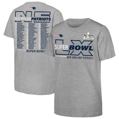 Подростковая New England Patriots Fanatics Heather Gray Super Bowl LX Roster T-Shirt