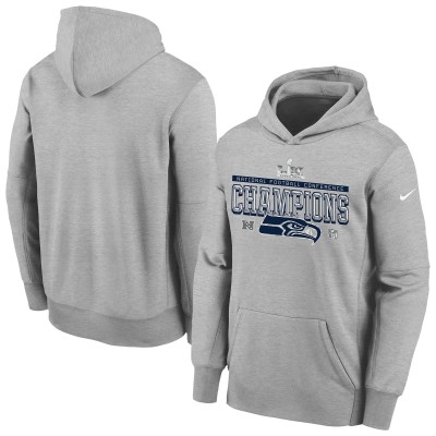 Подростковая Seattle Seahawks Nike Gray 2025 NFC Champions Locker Room Trophy Collection Authentic Hoodie