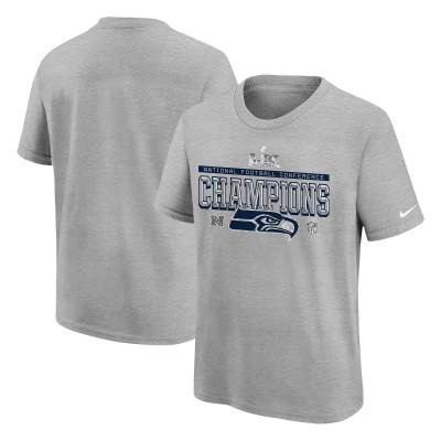 Подростковая Seattle Seahawks Nike Gray 2025 NFC Champions Locker Room Trophy Collection Authentic T-Shirt