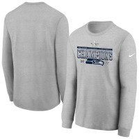 Подростковая Seattle Seahawks Nike Gray 2025 NFC Champions Locker Room Trophy Collection Long Sleeve T-Shirt