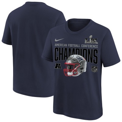 Подростковая New England Patriots Nike Navy 2025 AFC Champions Glory Shield Helmet T-Shirt
