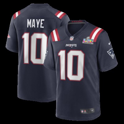 New England Patriots Drake Maye Nike Navy Super Bowl LX Patch Game Jersey