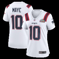 Женская New England Patriots Drake Maye Nike White Super Bowl LX Patch Game Jersey