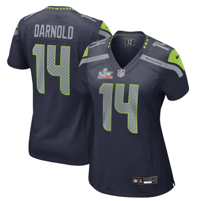  Женская игровая джерси Seattle Seahawks Sam Darnold Nike College Navy Super Bowl LX Patch Game