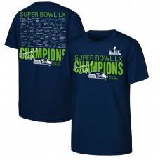 Подростковая Seattle Seahawks Fanatics College Navy Super Bowl LX Champions Autograph Roster T-Shirt