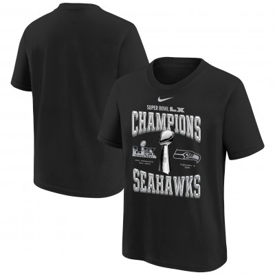 Подростковая Seattle Seahawks Nike Black Super Bowl LX Champions Locker Room Trophy Collection Replica T-Shirt