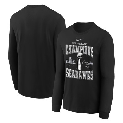 Подростковая Seattle Seahawks Nike Black Super Bowl LX Champions Locker Room Trophy Collection Long Sleeve T-Shirt