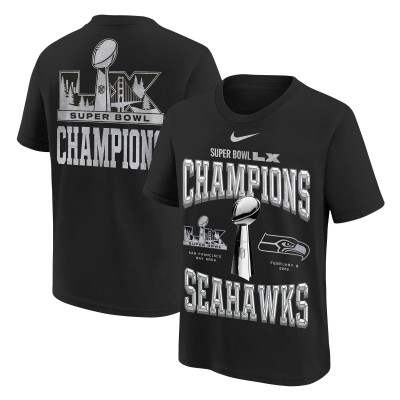 Подростковая Seattle Seahawks Nike Black Super Bowl LX Champions Locker Room Trophy Collection Authentic T-Shirt
