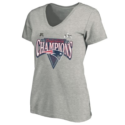 Женская New England Patriots Fanatics Heather Gray 2025 AFC Champions Plus Size Hail Mary Tri-Blend V-Neck T-Shirt