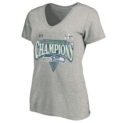 Женская Seattle Seahawks Fanatics Heather Gray 2025 NFC Champions Plus Size Hail Mary Tri-Blend V-Neck T-Shirt
