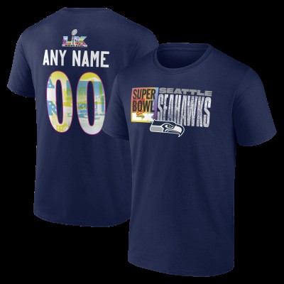 Seattle Seahawks College Navy Super Bowl LX Custom Name & Number T-Shirt
