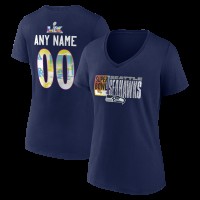 Женская Seattle Seahawks College Navy Super Bowl LX Custom Name & Number V-Neck T-Shirt