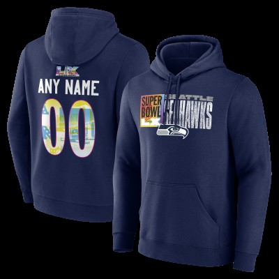 Seattle Seahawks College Navy Super Bowl LX Custom Name & Number Hoodie