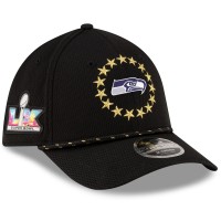 Бейсболка Seattle Seahawks New Era Black Super Bowl LX 39THIRTY M-Crown Rope