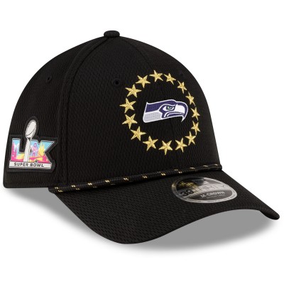 Бейсболка Seattle Seahawks New Era Black Super Bowl LX 39THIRTY M-Crown Rope