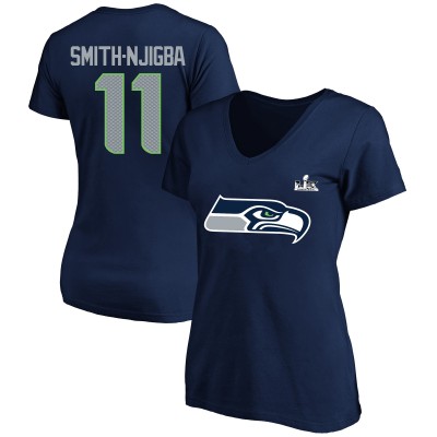  Женская футболка Seattle Seahawks Jaxon Smith-Njigba Fanatics College Navy Super Bowl LX Patch Plus Size Name & Number V-Neck