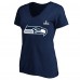  Женская футболка Seattle Seahawks Jaxon Smith-Njigba Fanatics College Navy Super Bowl LX Patch Plus Size Name & Number V-Neck