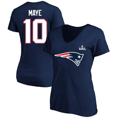 Женская New England Patriots Drake Maye Fanatics Navy Super Bowl LX Patch Plus Size Name & Number V-Neck T-Shirt