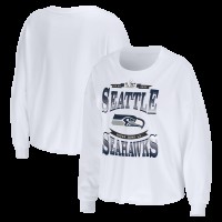 Женская Seattle Seahawks WEAR by Erin Andrews White Super Bowl LX Cropped Long Sleeve T-Shirt