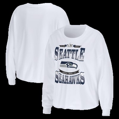 Женская Seattle Seahawks WEAR by Erin Andrews White Super Bowl LX Cropped Long Sleeve T-Shirt