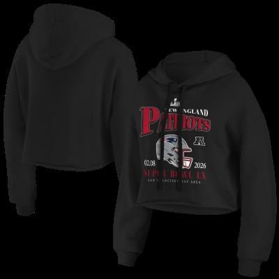 Женская New England Patriots WEAR by Erin Andrews Black Super Bowl LX Cropped Hoodie