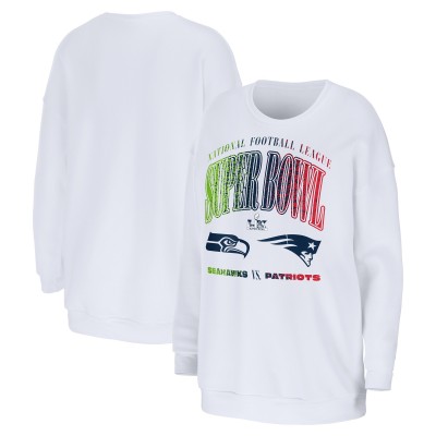 Женская New England Patriots vs. Seattle Seahawks WEAR by Erin Andrews White Super Bowl LX Matchup Sweatshirt