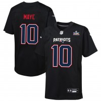 Подростковая  игровая джерси New England Patriots Drake Maye Nike Black Super Bowl LX Patch Carbon Fashion Game