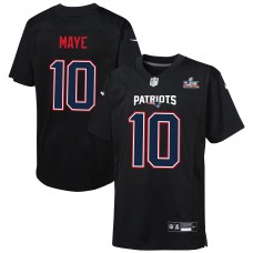 Подростковая New England Patriots Drake Maye Nike Black Super Bowl LX Patch Carbon Fashion Game Jersey