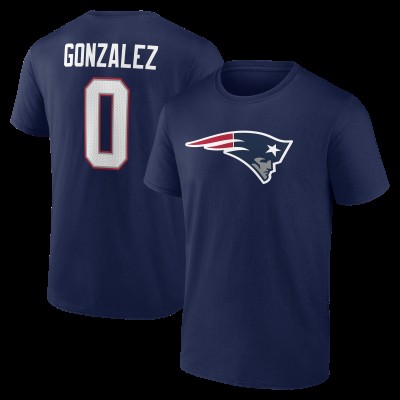 New England Patriots Christian Gonzalez Navy Icon Name & Number T-Shirt