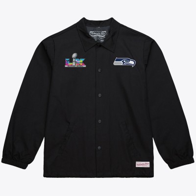 Куртка на кнопках Seattle Seahawks Mitchell & Ness Black Super Bowl LX Champions Coaches
