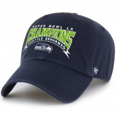 Бейсболка Seattle Seahawks 47 College Navy Super Bowl LX Champions Clean Up