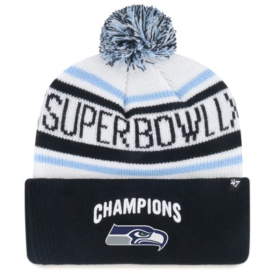 Шапка с помпоном Seattle Seahawks 47 White/Black Super Bowl LX Champions Patch