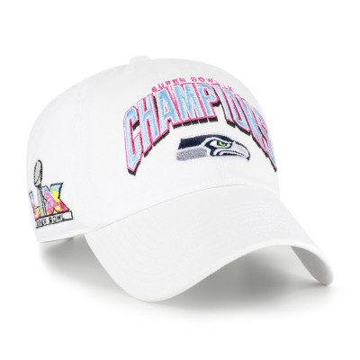 Бейсболка Seattle Seahawks 47 White Super Bowl LX Champions Side Patch Clean Up