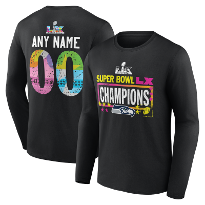 Именная футболка с длинным рукавом Seattle Seahawks Black Super Bowl LX Champions Name & Number