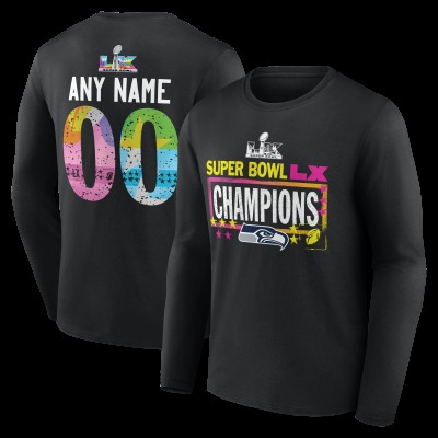 Seattle Seahawks Black Super Bowl LX Champions Custom Name & Number Long Sleeve T-Shirt