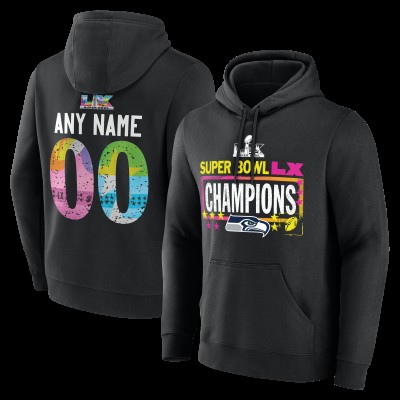 Seattle Seahawks Black Super Bowl LX Champions Custom Name & Number Hoodie