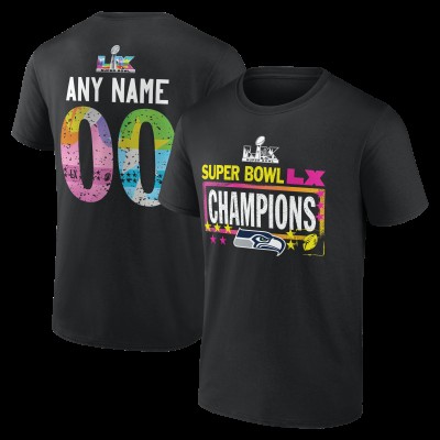Seattle Seahawks Black Super Bowl LX Champions Custom Name & Number T-Shirt