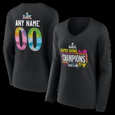 Женская Seattle Seahawks Black Super Bowl LX Champions Custom Name & Number Long Sleeve V-Neck T-Shirt