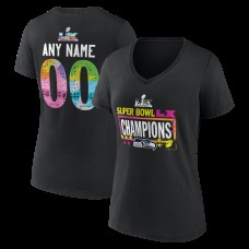 Женская Seattle Seahawks Black Super Bowl LX Champions Custom Name & Number V-Neck T-Shirt
