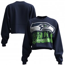 Женская Seattle Seahawks Spirit Jersey College Navy Super Bowl LX Champions Cropped Long Sleeve T-Shirt