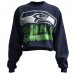 Женская Seattle Seahawks Spirit Jersey College Navy Super Bowl LX Champions Cropped Long Sleeve T-Shirt