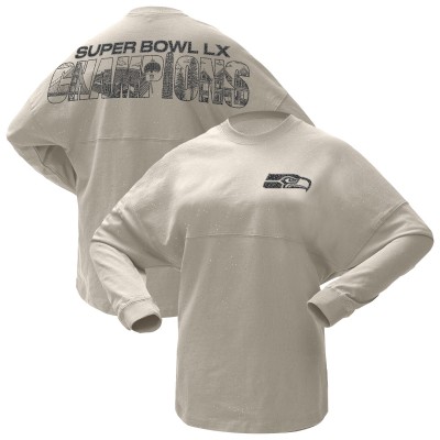 Женская Seattle Seahawks Spirit Jersey Cream Super Bowl LX Champions Sparkle Long Sleeve T-Shirt